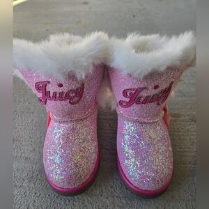 Juicy Couture Pink Glitter Fur-Trim Kids Boots‎